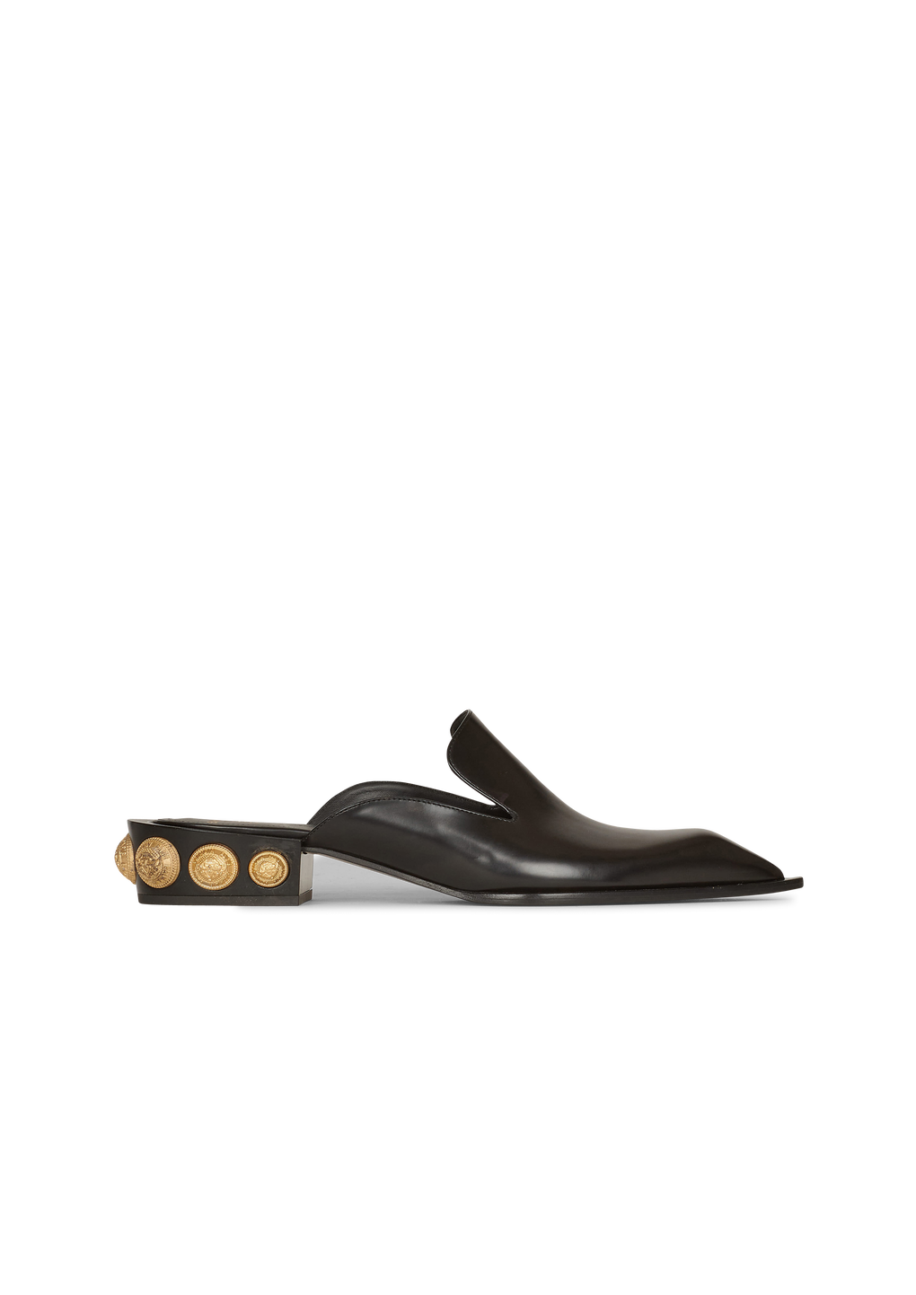 Shiny leather Coin mule loafers, black, hi-res