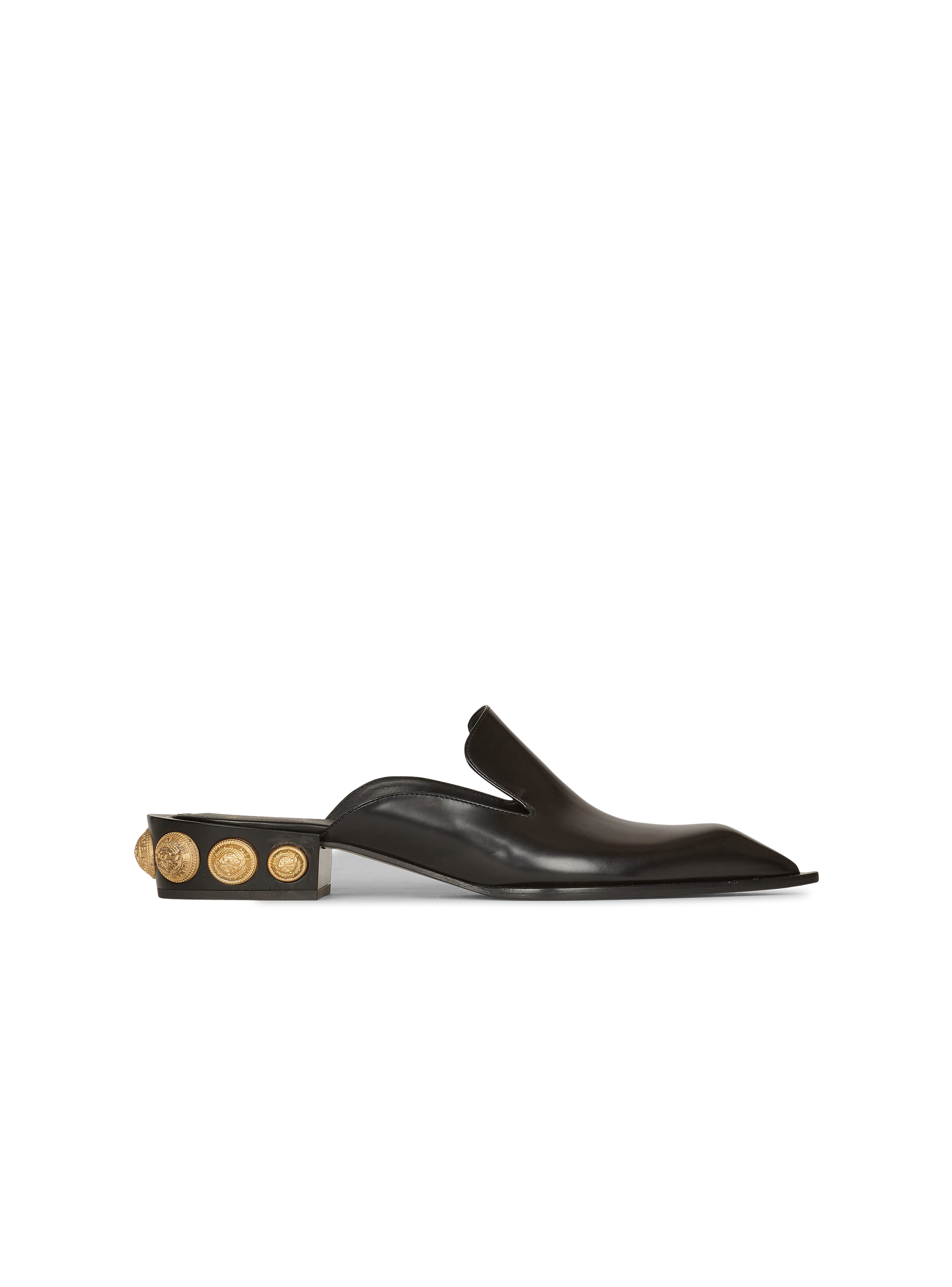 Shiny leather Coin mule loafers, black