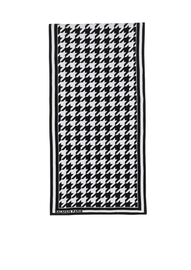 Houndstooth print wool and velvet scarf