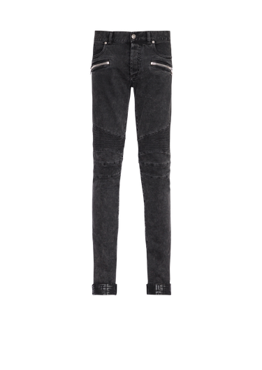 Slim cut ridged cotton jeans with Balmain monogram on hem