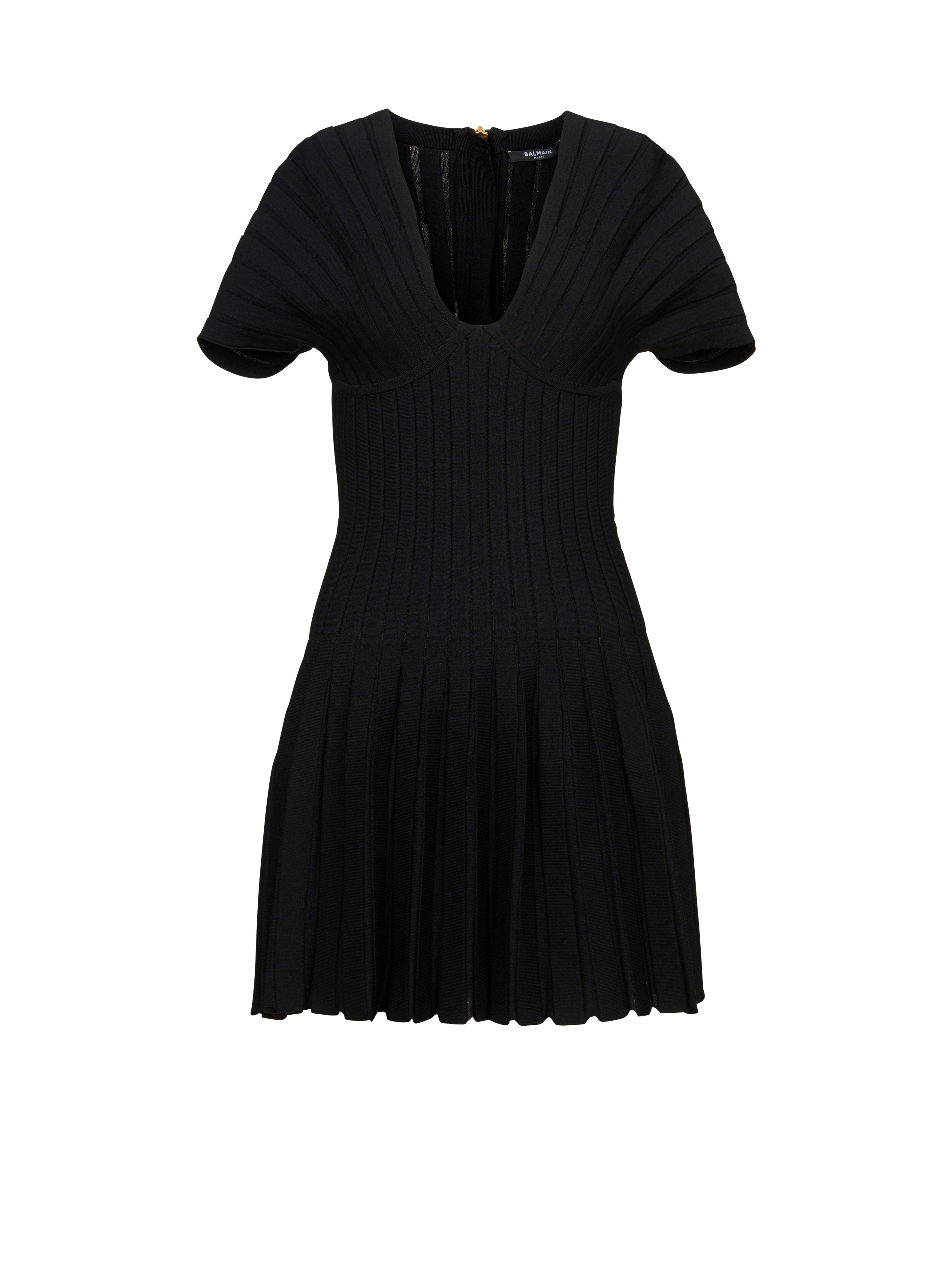 Short pleated knit dress, black
