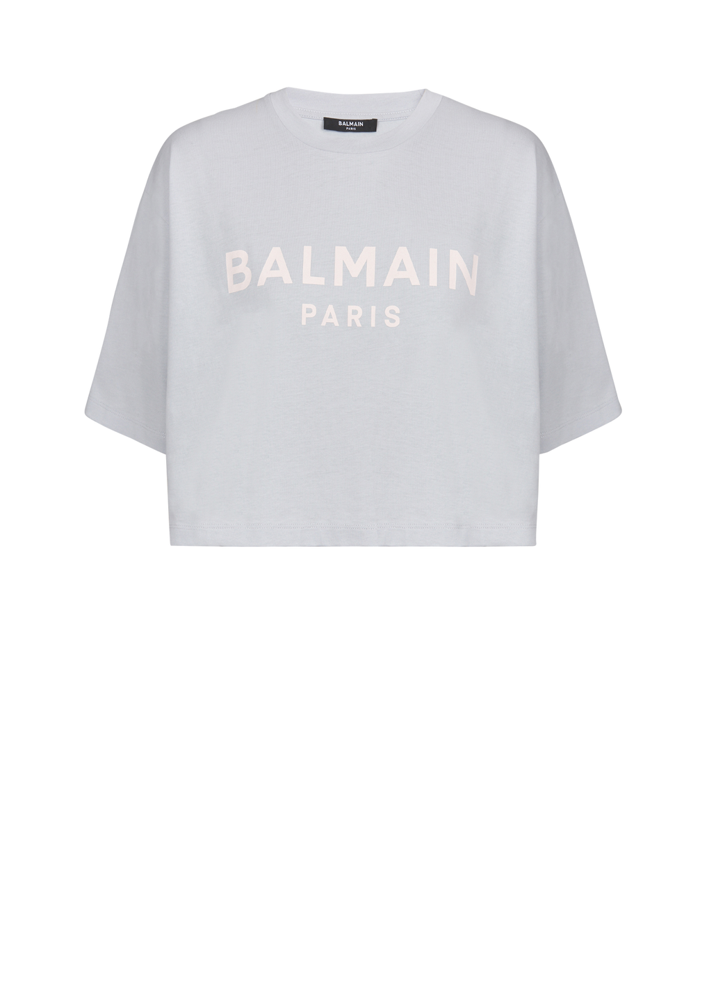 Cropped cotton Balmain logo T-shirt, blue, hi-res