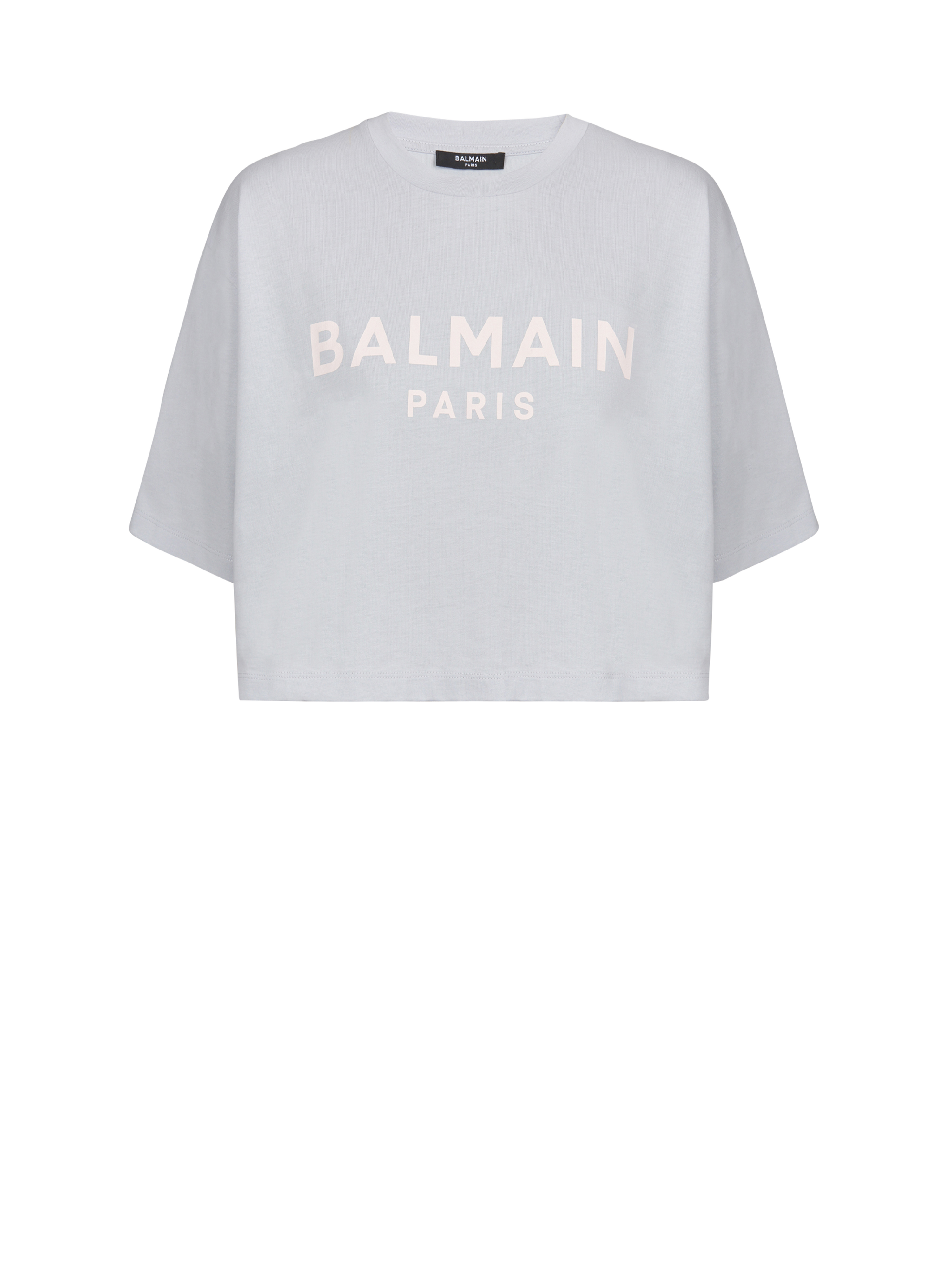 Cropped cotton Balmain logo T-shirt, blue