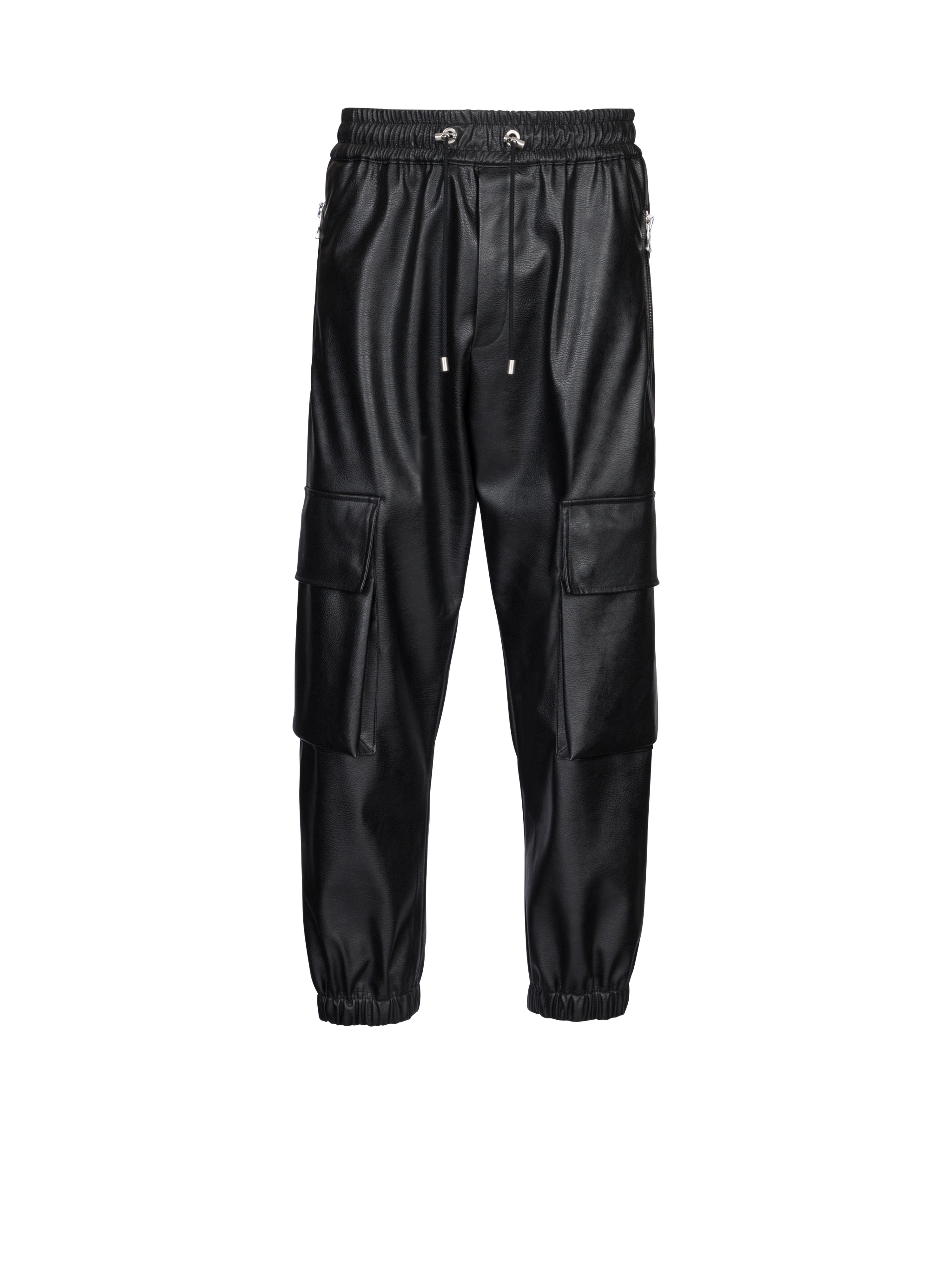 Faux leather cargo trousers, black