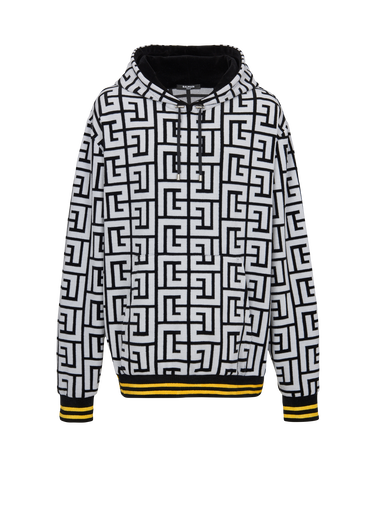 Velvet hoodie with large Balmain monogram