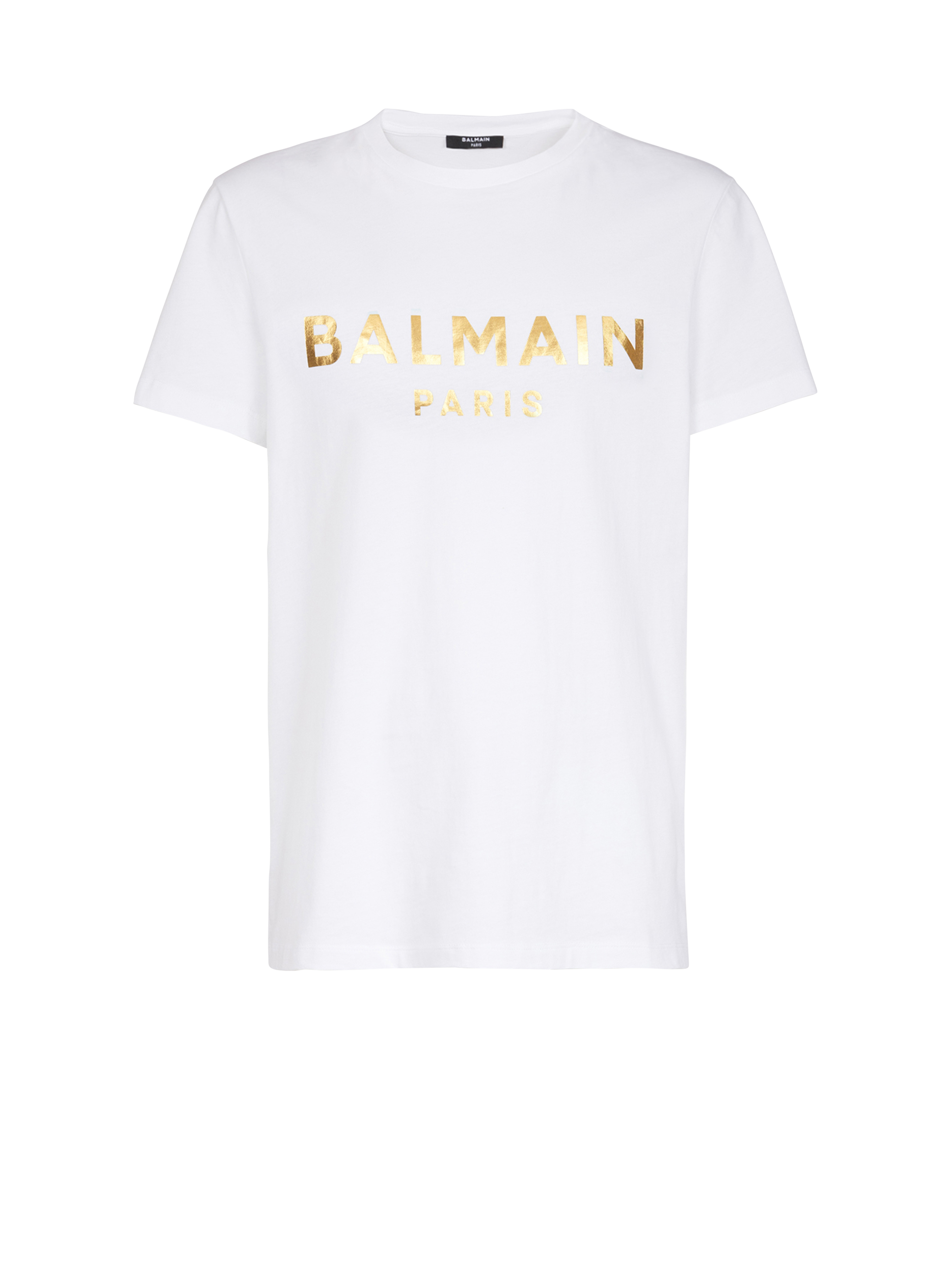 Eco-designed cotton T-shirt with Balmain Paris logo print, white
