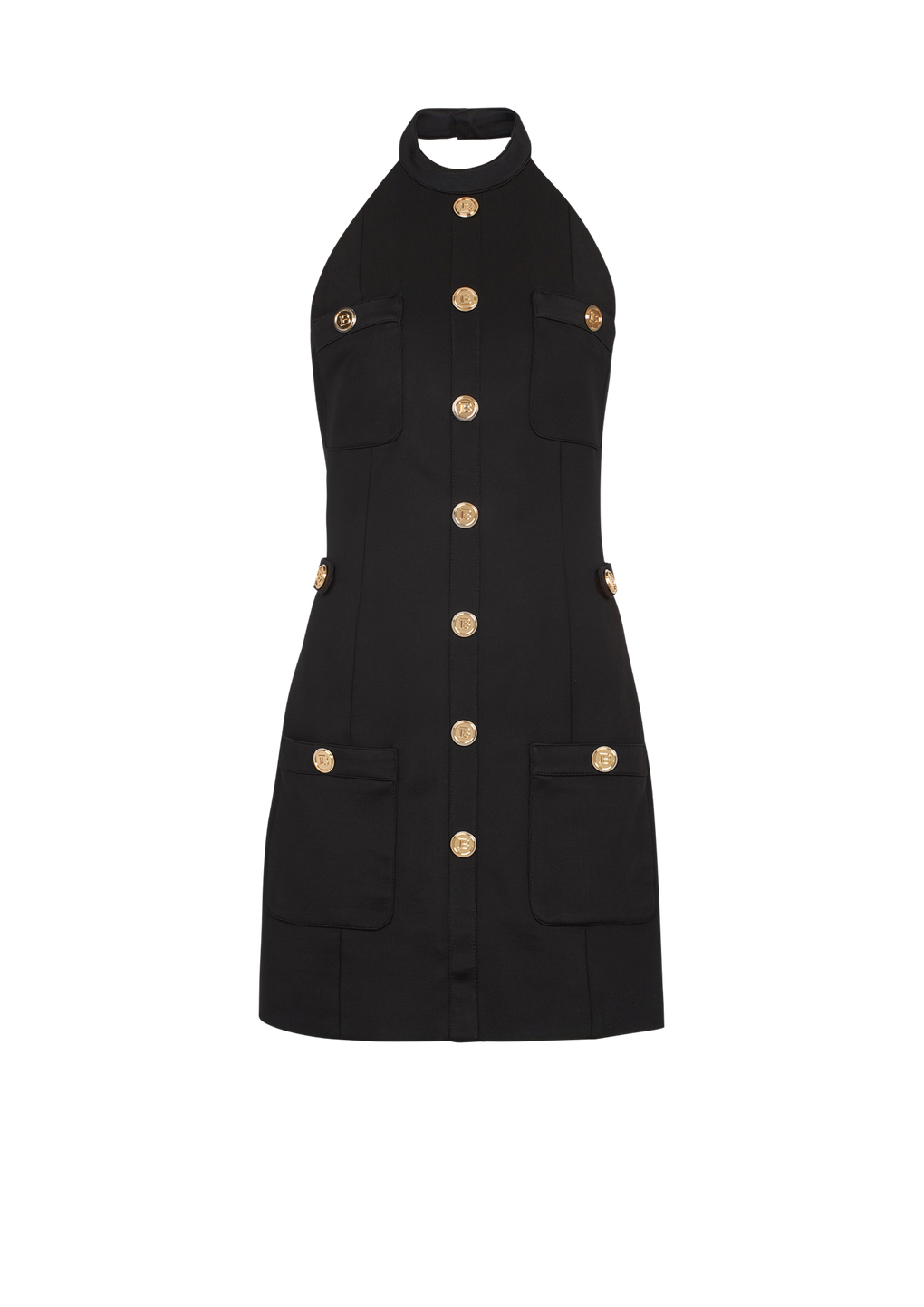 Open-back dress with gold-tone buttons, black, hi-res