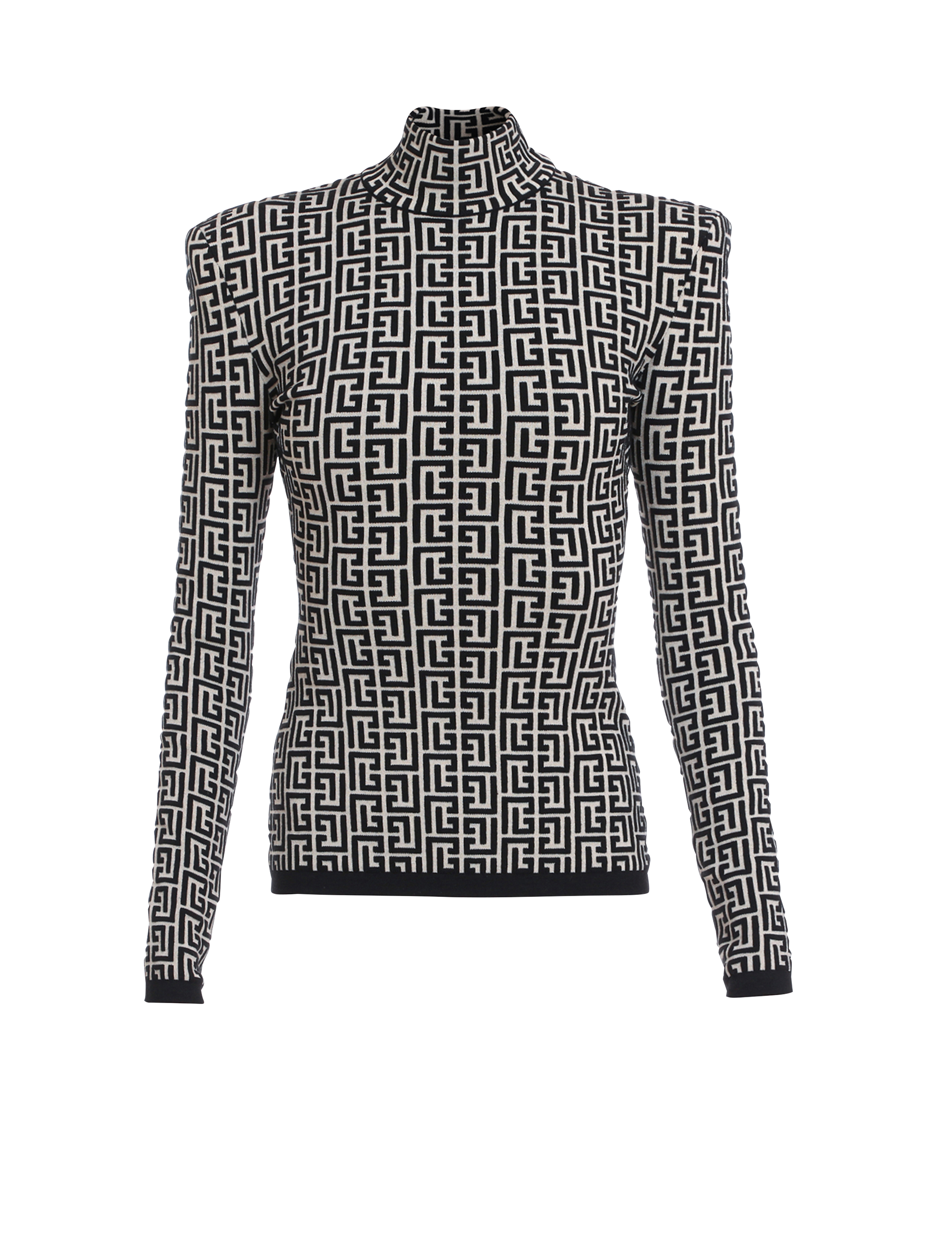 Knit sweater with Balmain monogram, black
