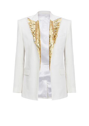 Blazer embroidered with gold feathers
